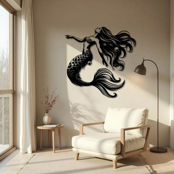 Elegant Mermaid Embrace Metal Wall Art