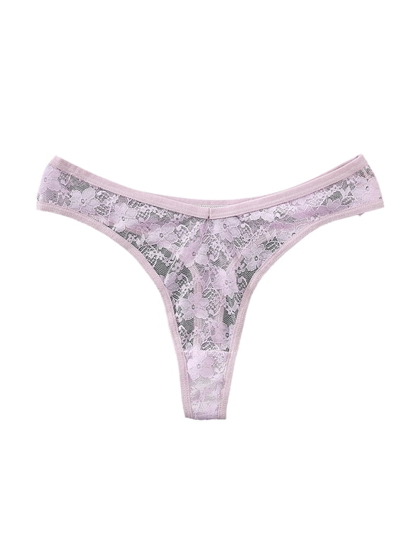 Elegant Mesh Breathable Low Rise Panties for Women|Seamless Lace T-String Underwear with Comfort Fit Purple M