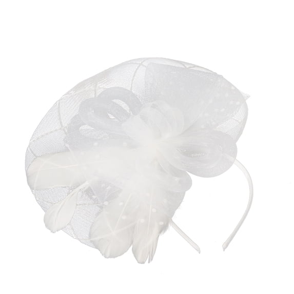 Polka Dot Birdcage Veil Fascinator with Looped Bow & Feather Accents for Wedding Derby Church Tea Party Formal Headpiece