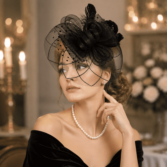 1PCS JINXI Headwear Series Vintage Pleated Mesh Feather Fascinator, Stereo Shape, Mesh‑Feather Blending, Party Banquet Accessory Hat