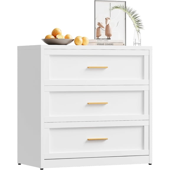 Elegant Metal 3-Drawer Dresser for Bedroom, Clothes Storaeg Chest for Closet, Farmhouse Dressers & Chests of Drawers with 3 Large Drawers,White
