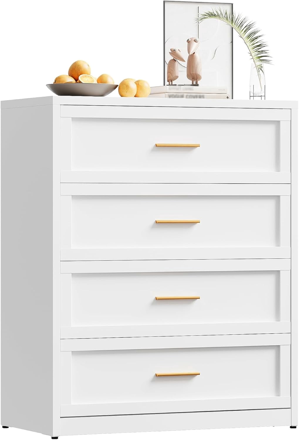 Elegant Metal 4-Drawer Dresser for Bedroom, Clothes Storaeg Drawer Chest for Closet, Farmhouse Dressers & Chests of Drawer with 4 Large Drawers,White