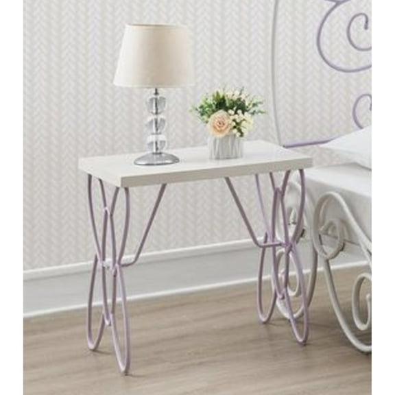 Elegant Metal Base Bench With White Leather Upholstery - Purple Finish, Butterfly For Home Decor Stylish Backless Base, Living Area