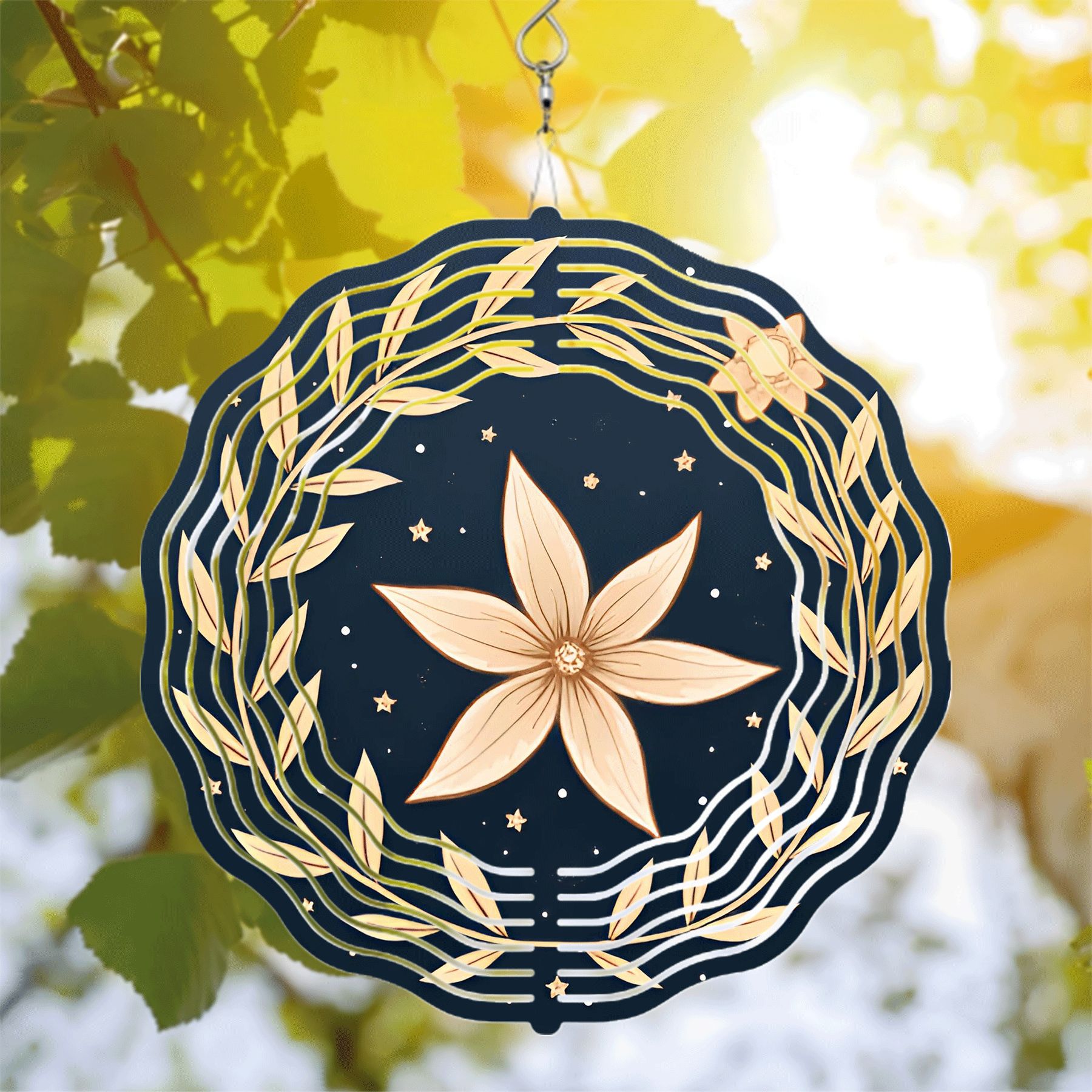 Elegant Metal Hanging Wind Spinner with Celestial Lily Design Golden ...