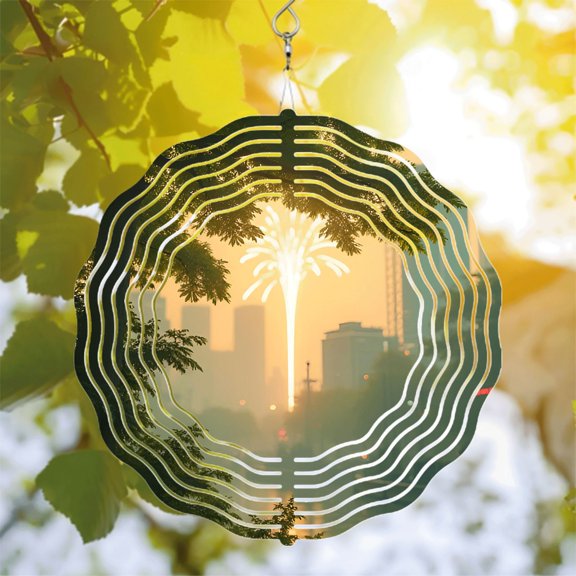 Elegant Metal Hanging Wind Spinner with Concentric Pattern Design - Beautiful Wind Chime for Yard and Garden Decor Perfect for Sunrise Sunset Glow