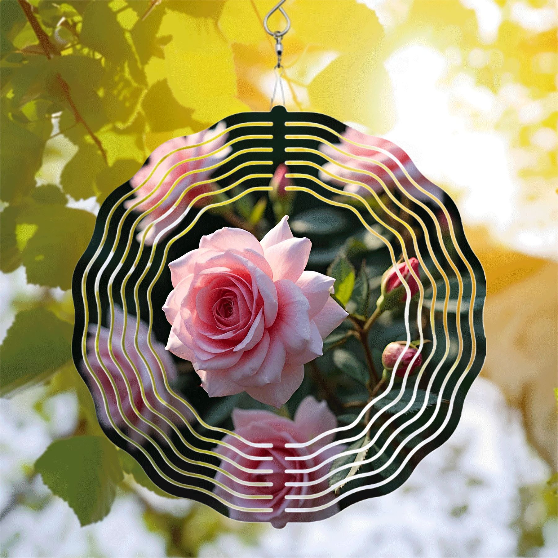 Elegant Metal Hanging Wind Spinner with Concentric White Lines Design ...