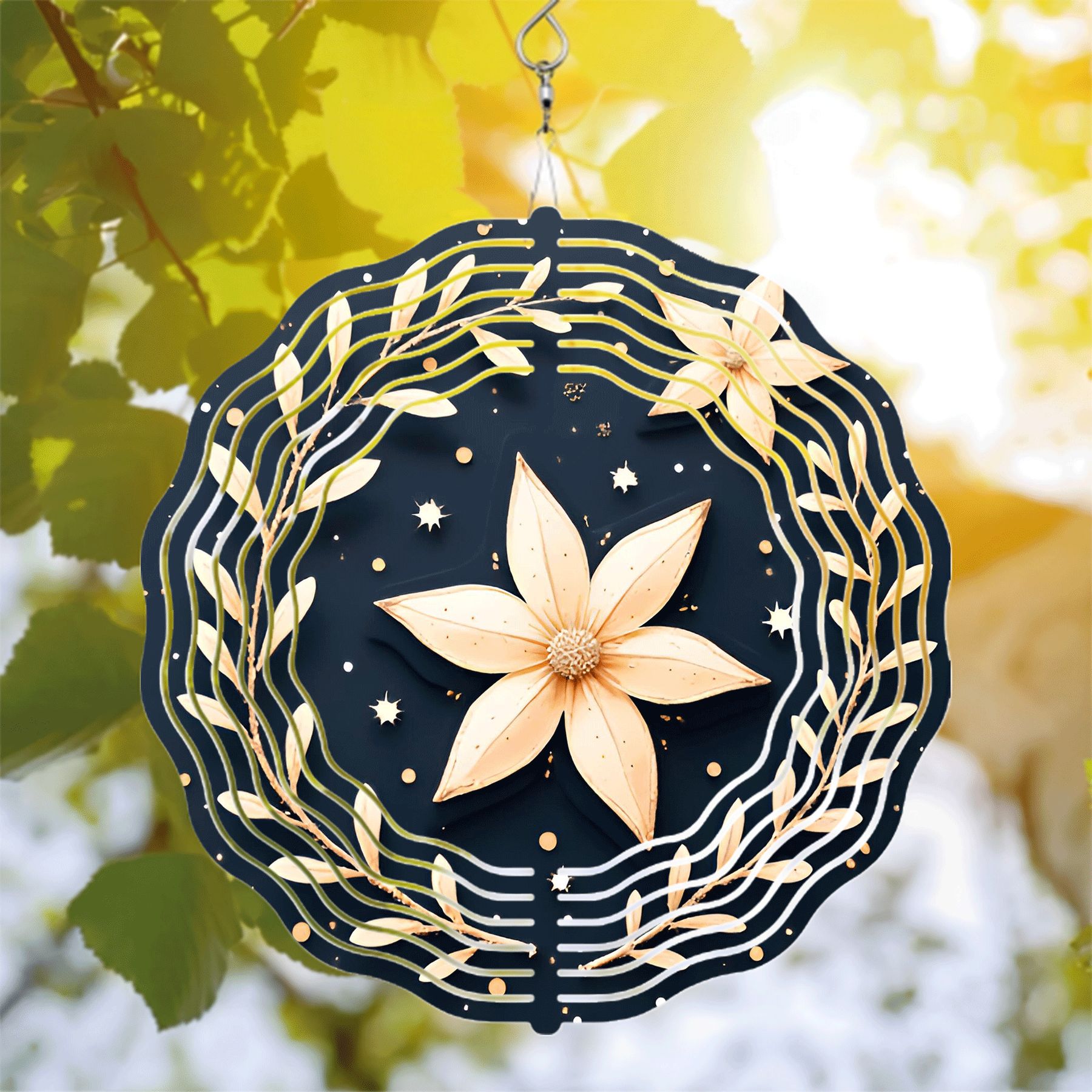 Elegant Metal Hanging Wind Spinner with Daisy Flower Design and ...