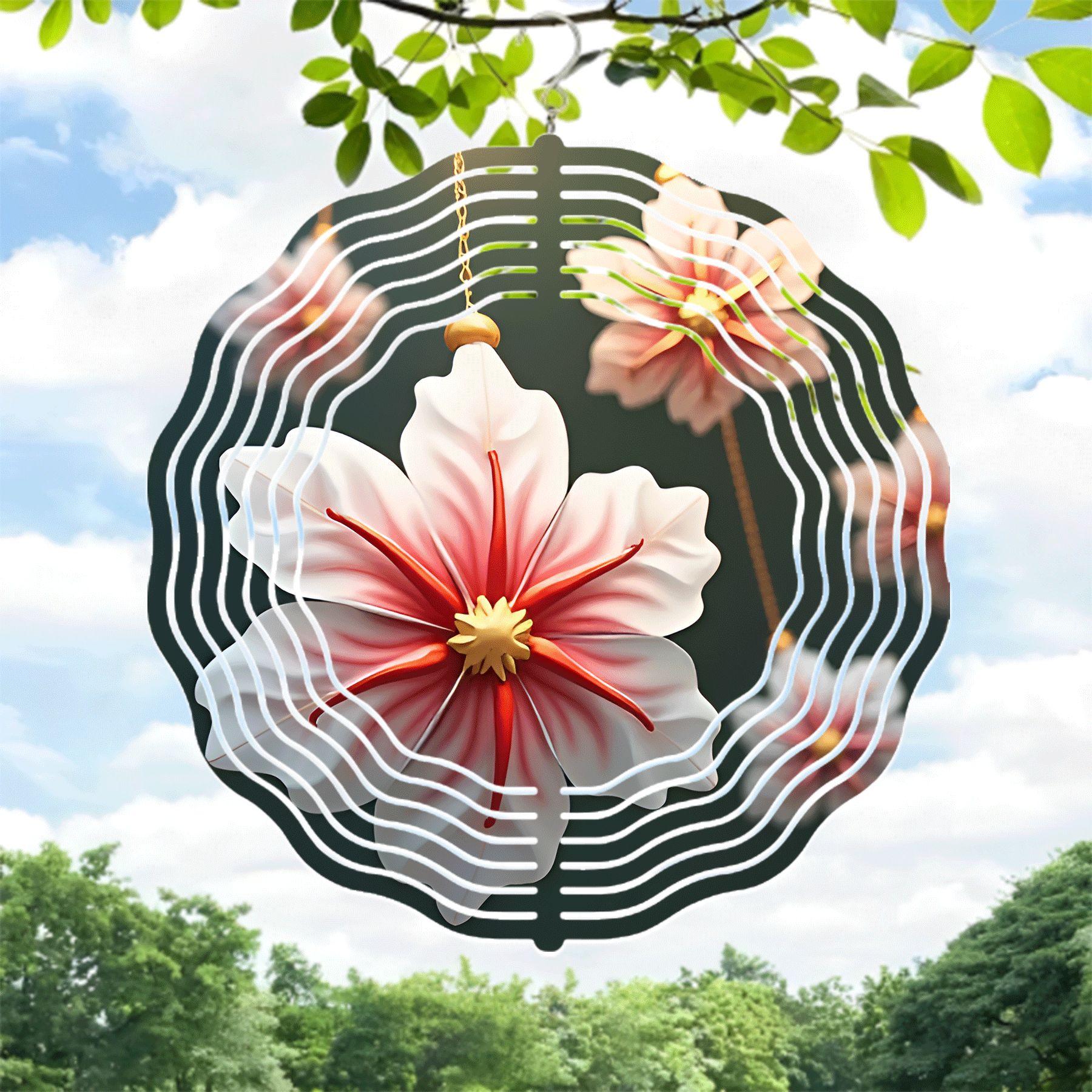 Elegant Metal Hanging Wind Spinner with Floral Design White and Red ...
