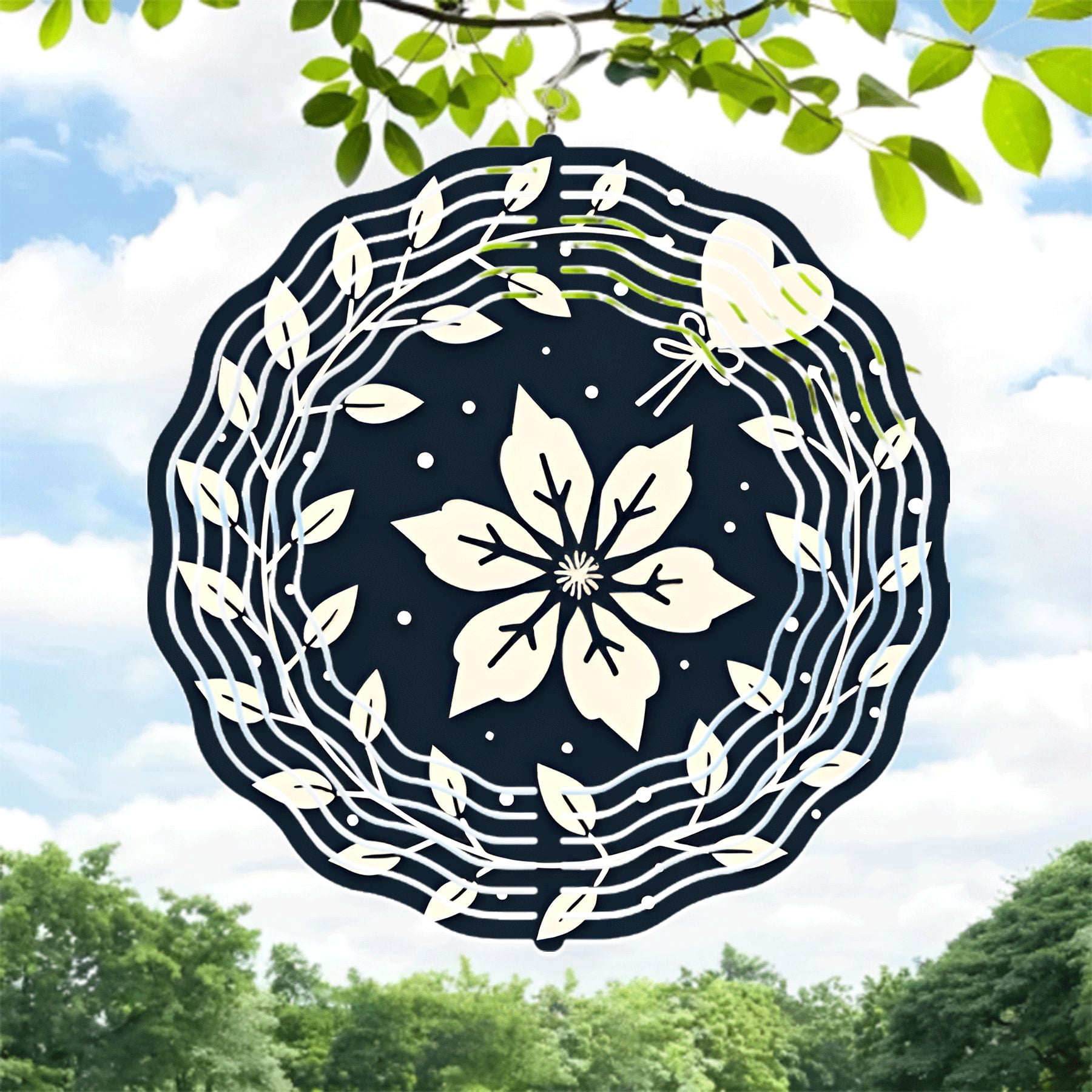 Elegant Metal Hanging Wind Spinner with Floral Design and Heart Accent ...