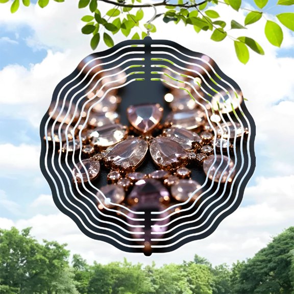 Elegant Metal Hanging Wind Spinner with Floral Gemstone Design in Pink & Rose Gold - Perfect for Yard & Garden Decor