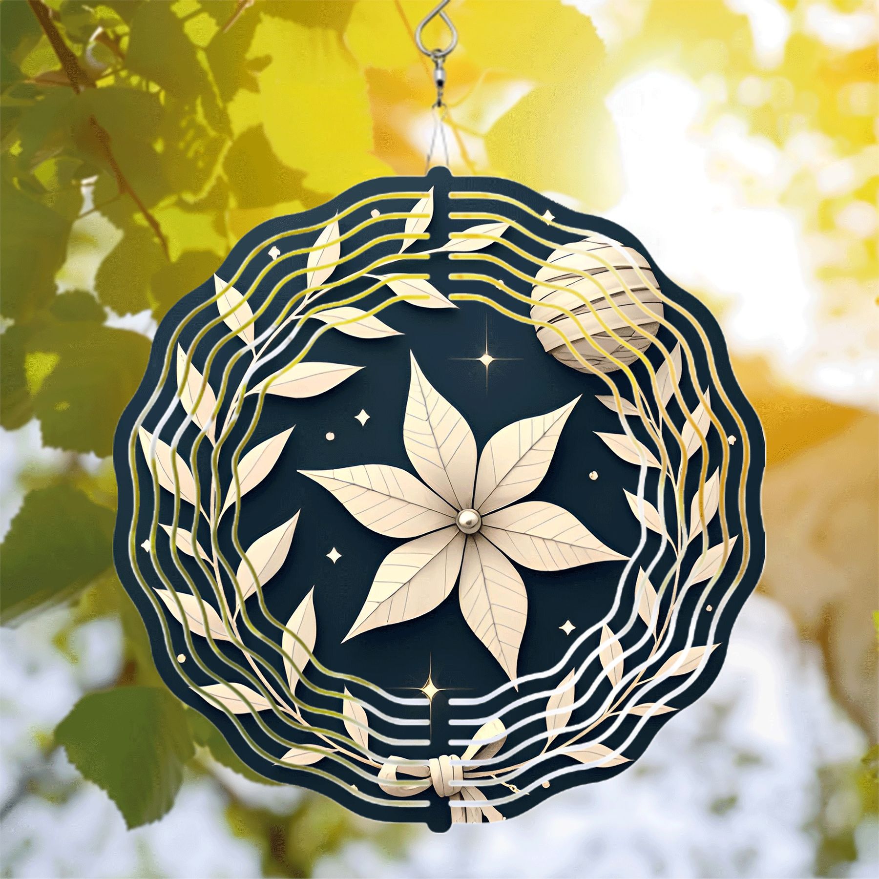Elegant Metal Hanging Wind Spinner with Floral and Celestial Design ...