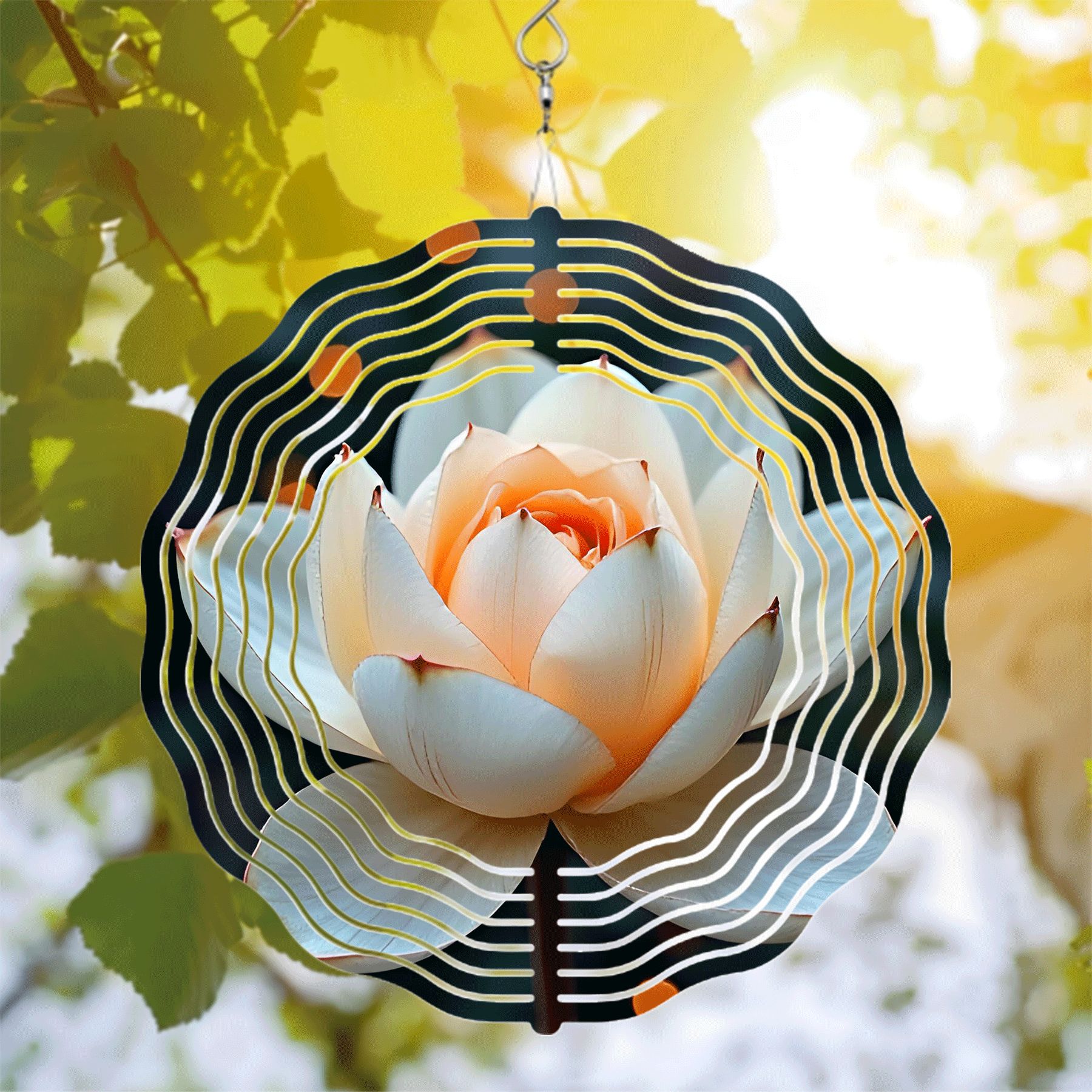 Elegant Metal Hanging Wind Spinner with Flower Design - Modern Black ...