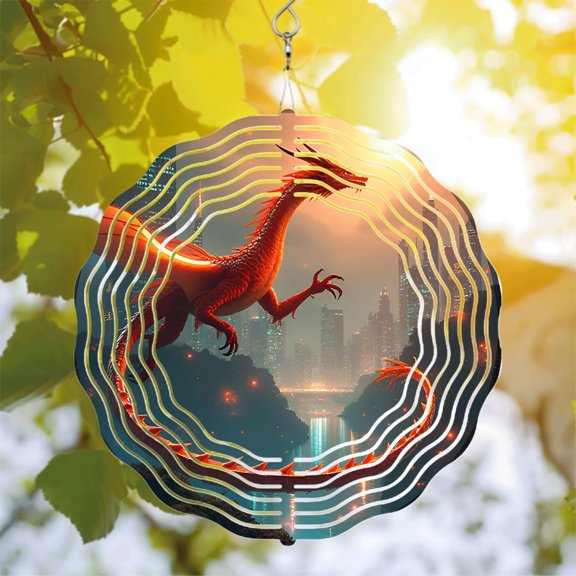 Elegant Metal Hanging Wind Spinner with Intricate Dragon Design - Perfect for Yard and Garden Decor Captivating Movement and Color