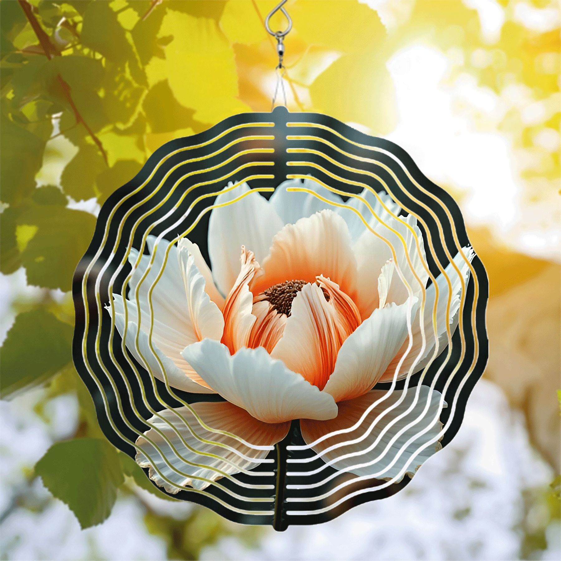 Elegant Metal Hanging Wind Spinner with Intricate Flower Design and ...