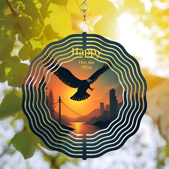 Elegant Metal Hanging Wind Spinner with Serene Sunset Design Featuring Silhouette Bird in - Perfect for Yard & Garden Decor
