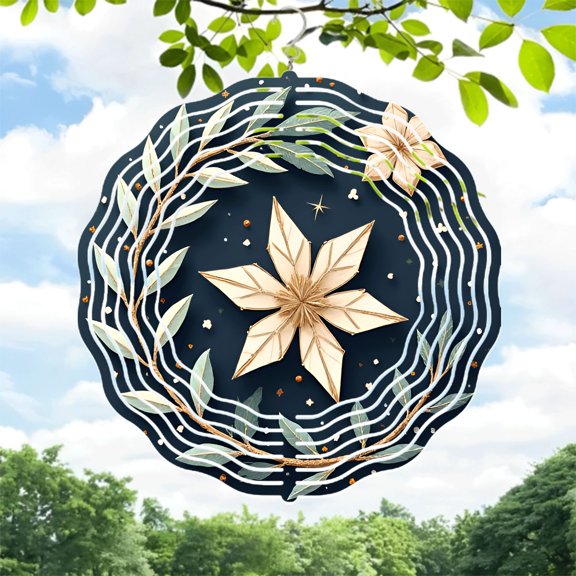 Elegant Metal Hanging Wind Spinner with Star Design Golden Accents and Celestial Pattern for Yard and Garden Decor