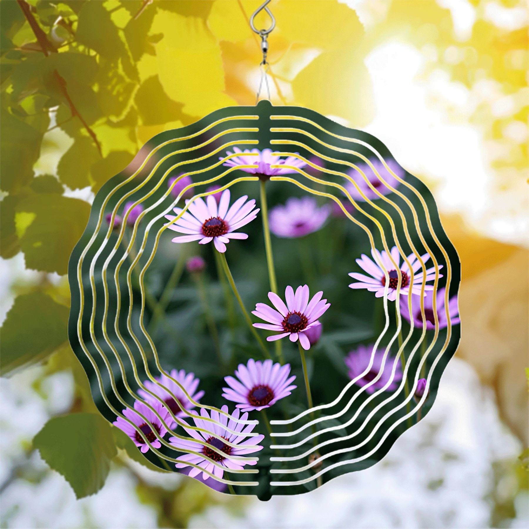 Elegant Metal Hanging Wind Spinner with Wave - Like Pattern and Purple ...