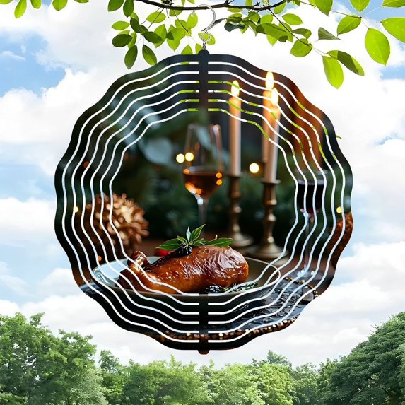 Elegant Metal Hanging Wind Spinner with Wavy Pattern Design - Perfect Wind Chime for Yard and Garden Decor Adds Charm and Movement