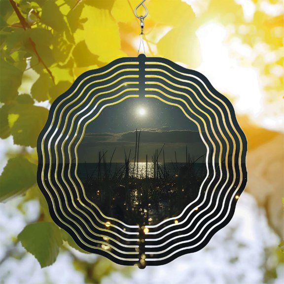 Elegant Metal Hanging Wind Spinners & Chimes - Beautiful Patterns for Yard & Garden Decor Reflective Moonlight Design
