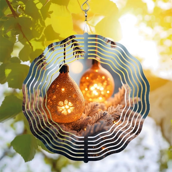 Elegant Metal Hanging Wind Spinners & Chimes - Circular Pattern Design for Yard & Garden Cozy Holiday Ambiance Golden Glow