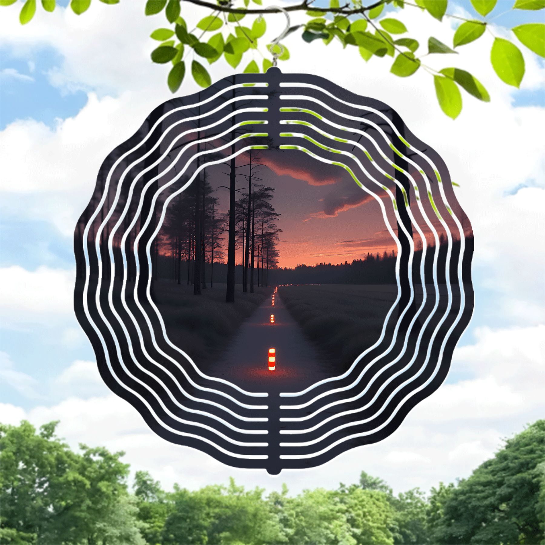 Elegant Metal Hanging Wind Spinners & Chimes - Serene Forest Path ...