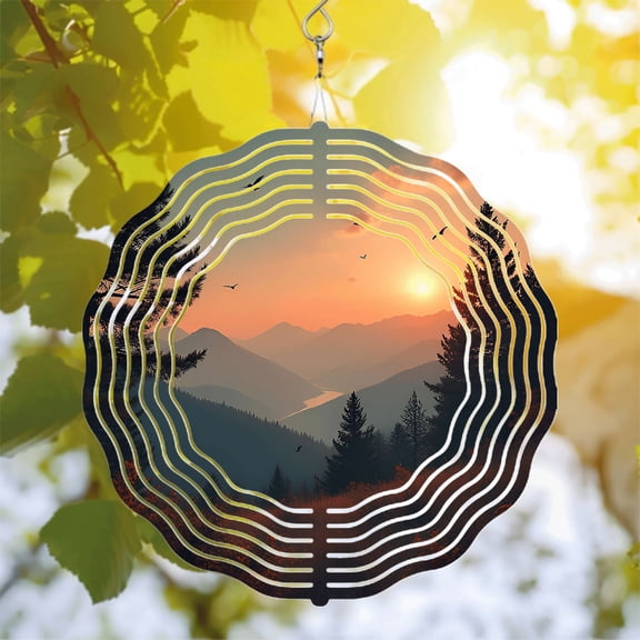 Elegant Metal Hanging Wind Spinners & Chimes for Yard & Garden - Beautiful Sunset-Inspired Design with Soaring Birds & Nature Motifs