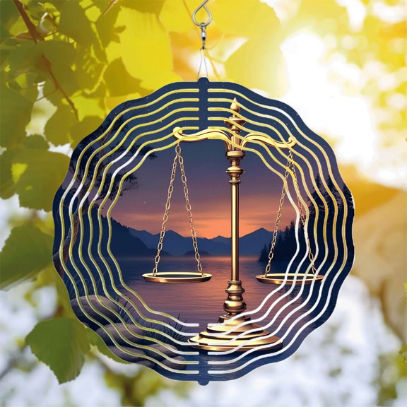 Elegant Metal Hanging Wind Spinners & Chimes for Yard & Garden - Serene Balance Scale Design with Reflective Sunset Hues