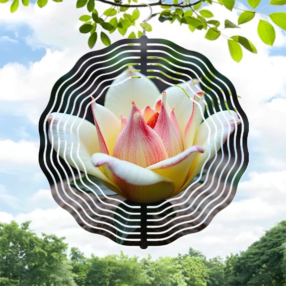 Elegant Metal Hanging Wind Spinners & Chimes for Yard - Modern Abstract Design with Symmetrical Petal Patterns & Radiating Lines