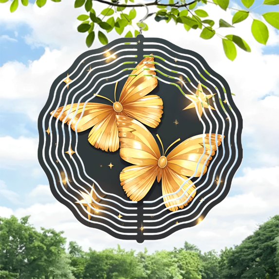 Elegant Metal Hanging Wind Spinners - Golden Butterfly Design with Intricate Patterns for Yard & Garden Decor Perfect Wind Chimes