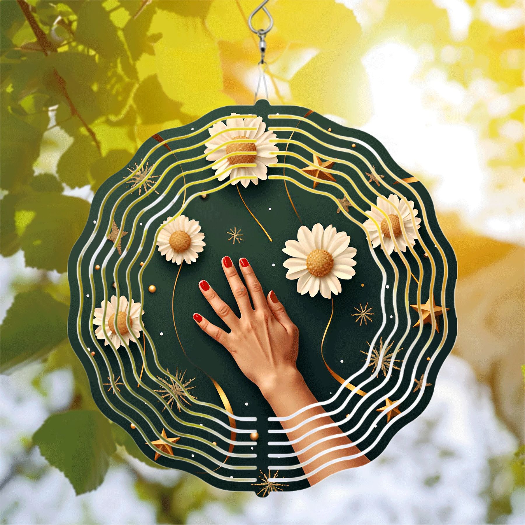 Elegant Metal Hanging Wind Spinners with Concentric Circle Design White ...