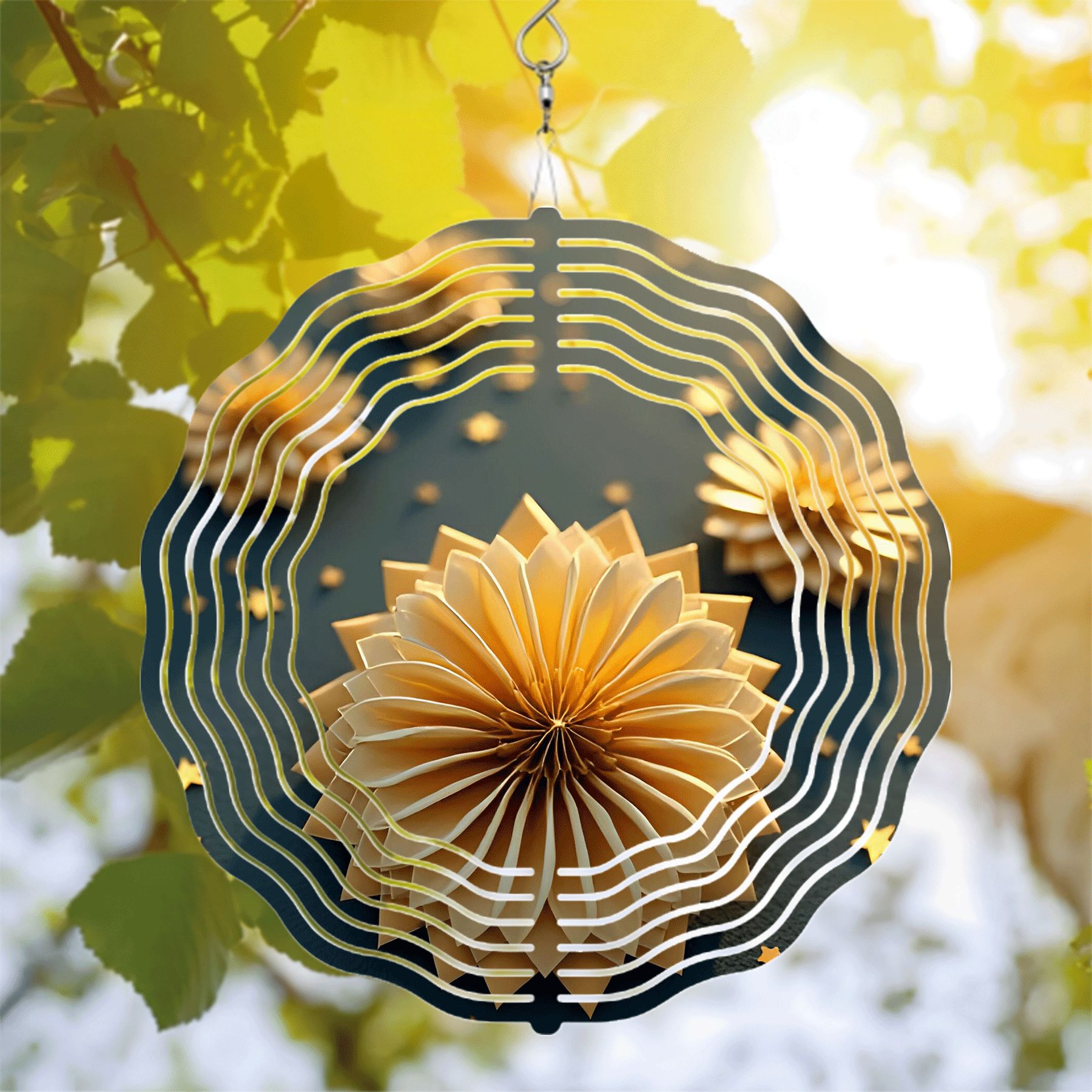 Elegant Metal Hanging Wind Spinners with Decorative Flower Design and ...