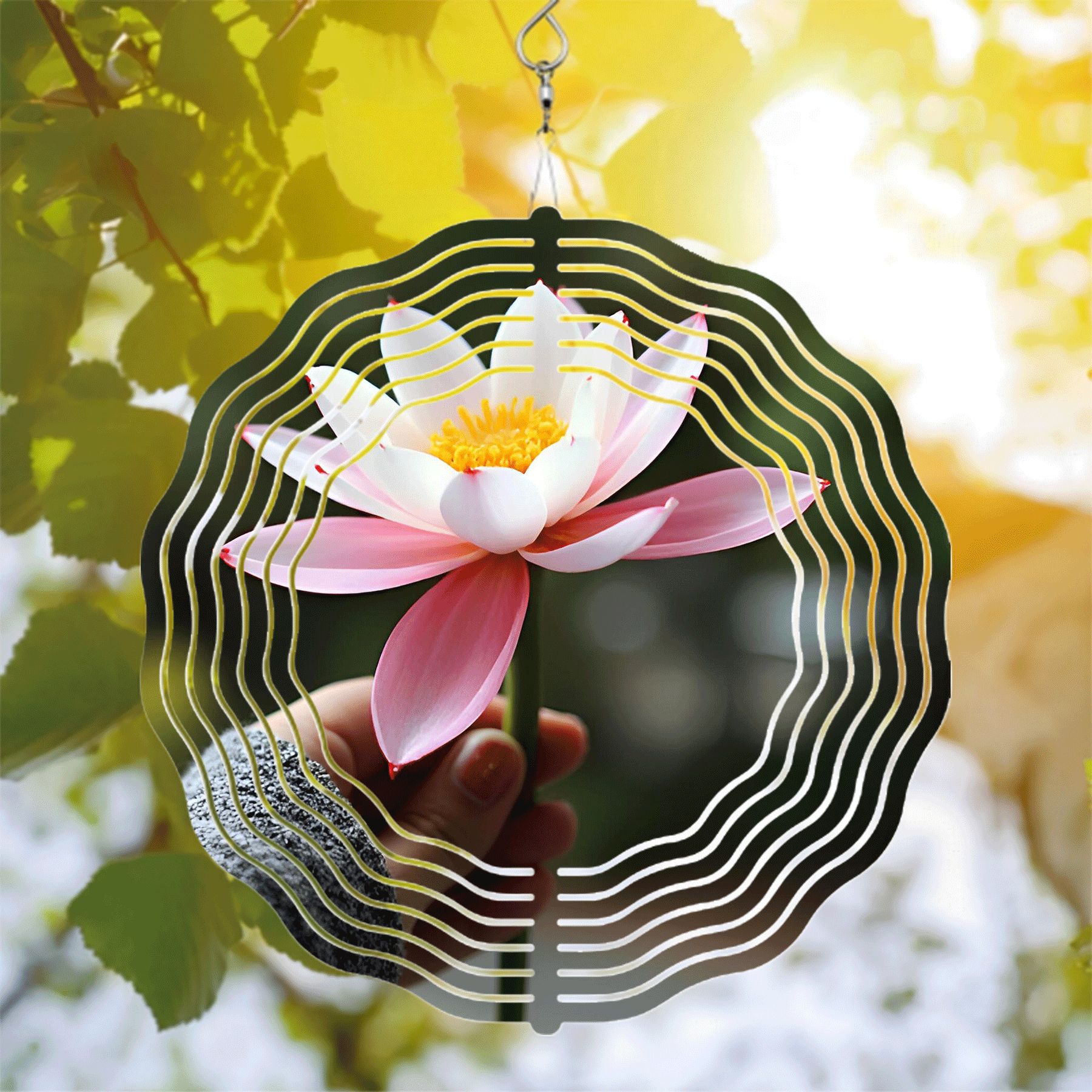 Elegant Metal Hanging Wind Spinners with Flower Design - Beautiful Yard ...