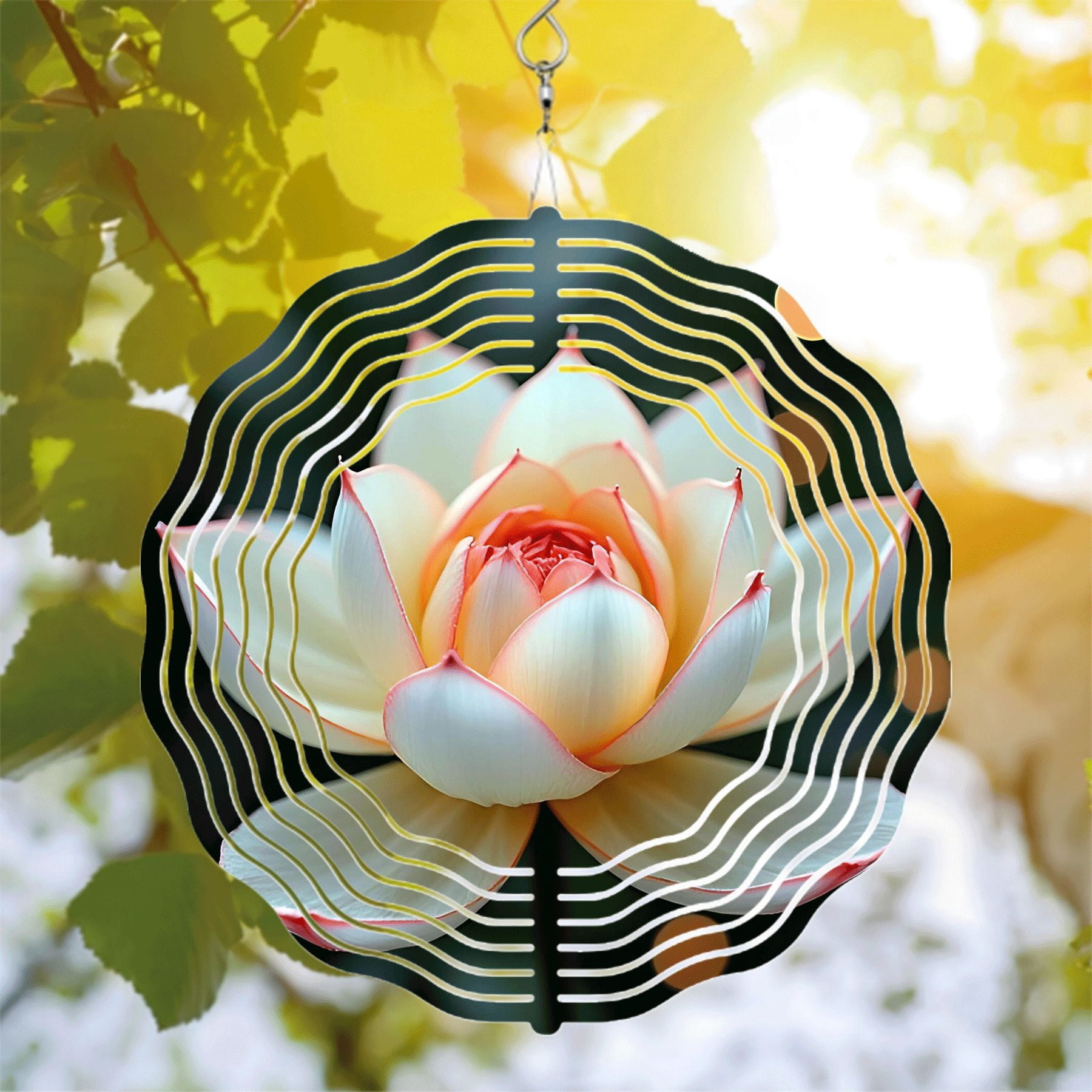 Elegant Metal Hanging Wind Spinners with Flower Design - Pastel Colors ...