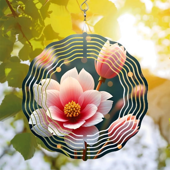 Elegant Metal Hanging Wind Spinners with Flower Design - Vibrant Pink ...