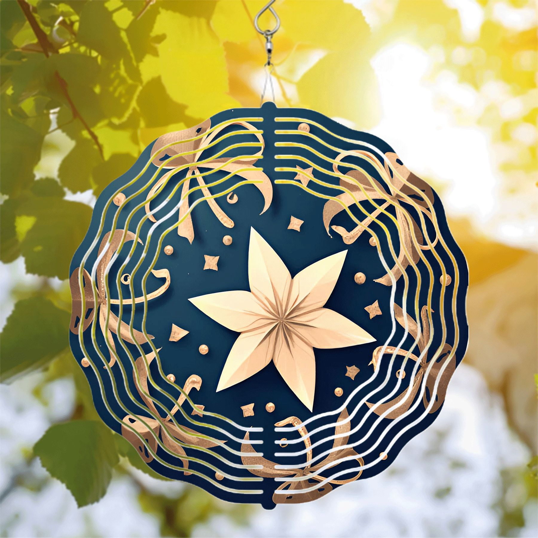 Elegant Metal Hanging Wind Spinners with Intricate Flower and Swirling ...