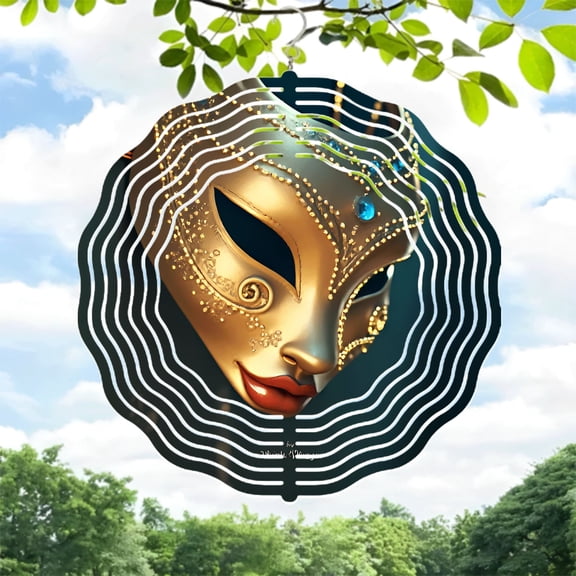 Elegant Metal Hanging Wind Spinners with Intricate Patterns and Blue Gemstone Accents - Perfect for Yard and Garden Decor