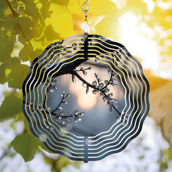 Elegant Metal Hanging Wind Spinners with Sound Wave Patterns - Frosted Bud Design for Tranquil Yard & Garden Decor