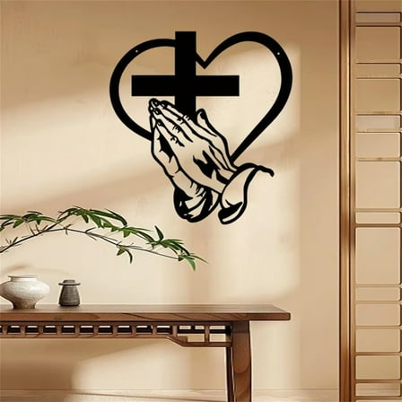 Elegant Metal Heart & Cross Wall Art with Inspirational Spiritual Decor for Home and Garden, Weather-Resistant Wrought Iron Construction Modern Design for Indoor Outdoor Decor
