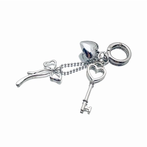 Elegant Metal Heart Lock Keychain Bowknot Charm Unique Key Jewelry Fashion Accessory Fashionable Bag Pendant for Daily