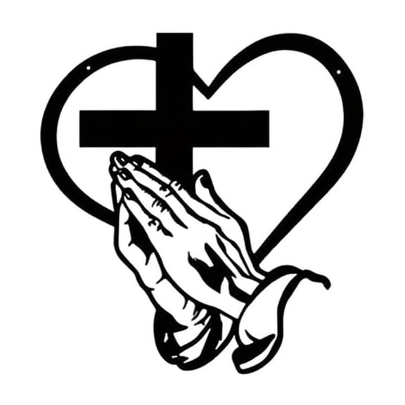 Elegant Metal Heart Wall Art, 30cm Spiritual Wall Sculpture with Cross Design, Wrought Iron Construction for Indoor Outdoor Decor, Meaningful Religious Statement Piece for Home Garden Chapel