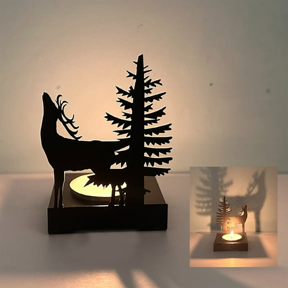 Elegant Metal Iron Christmas Deer Candlestick - Christmas Table Decorations - Table Centerpiece Xmas Winter Tabletop Signs Rustic Farmhouse Decor for Home Office Desk Party Favors