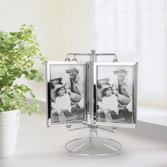 Elegant Metal Rotating Picture Frame Tabletop Menu and Photo Display Holder for 4x6 Inches / 10.2x15.2 cm Pictures, Double Sided Glass Floating Design