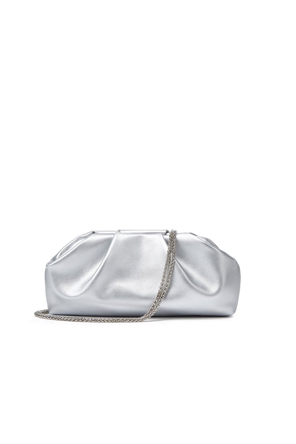 Elegant Metallic Pleated Clutch Purse with Chain Strap, Available in Gold, Silver, White, Black
