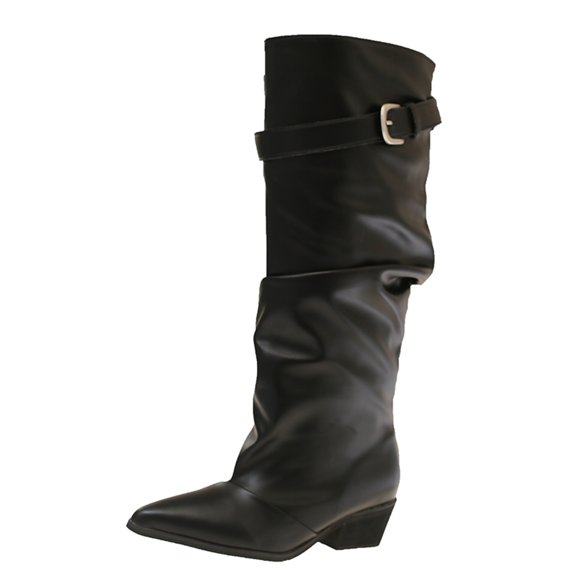 Elegant Mid Calf Boots With Sleek Finish And Side Buckle Detail for Fall Wear