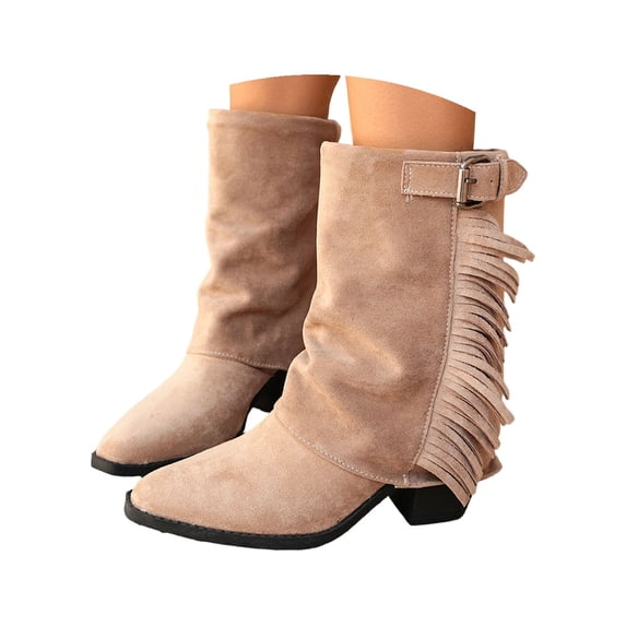 Elegant Mid Calf Boots With Western Fringe And Heel for Women Cowboy Style