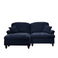 thumbnail image 1 of Elegant Mid Century Large Two Seater Modular L Shaped Sofa Couch with Flared Arms and Removable Ruffles Pleats Skirts and Spindle Legs, Comfy Chenille Loveseat Sofa with Movable Ottoman,Blue, 1 of 22