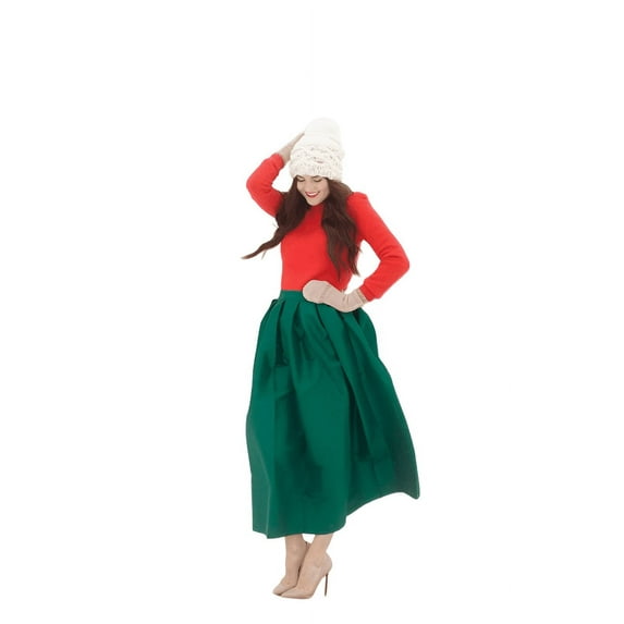 Elegant Midi-Length Taffeta Skirt for Women Lined With One Pocket