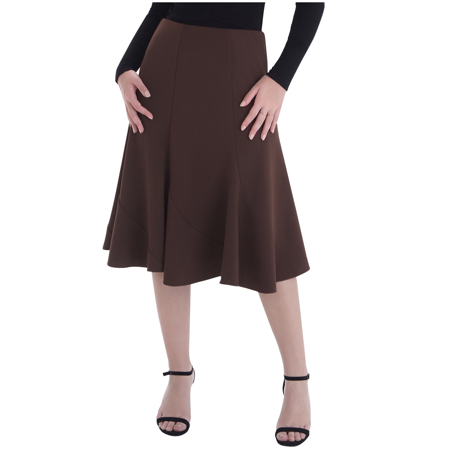 Women Elegant High Waist Ladies Office Black Long Midi A-Line Skirt