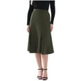 thumbnail image 1 of Elegant Midi Skirts for Women Stretchy High Waist A-Line Flared Flowy Skirt Knee Length Skirts for Work Business Office Casual Green M, 1 of 5