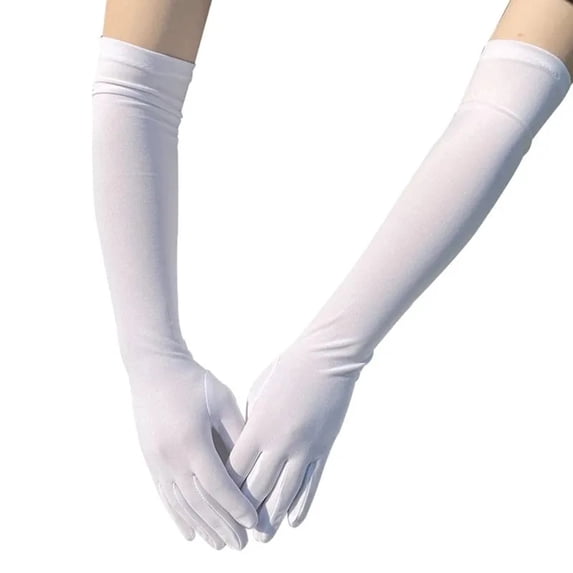 Elegant Milk Silk Elastic Long Gloves Soft Breathable Opera Performance Mittens 17.7in 1 Pair White